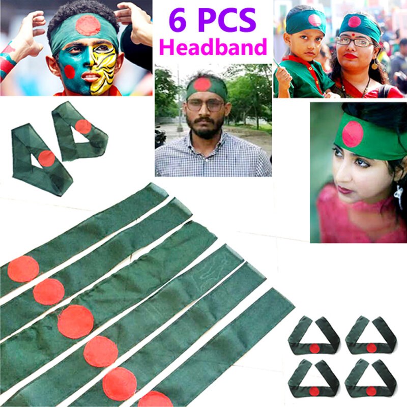 Premium 6 PCS Bangladesh Flag Headband Factory Direct Supply Set A - Soft Fabric Potaka Any Occasion Events Sports Rally & Celebration Stationery Craft Green Red Color for Men and