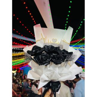 Premium Black Glitter Rose Bouquet – Elegant Artificial Flower Gift for Special Occasion | Anniversary, Birthday, Valentine Gift