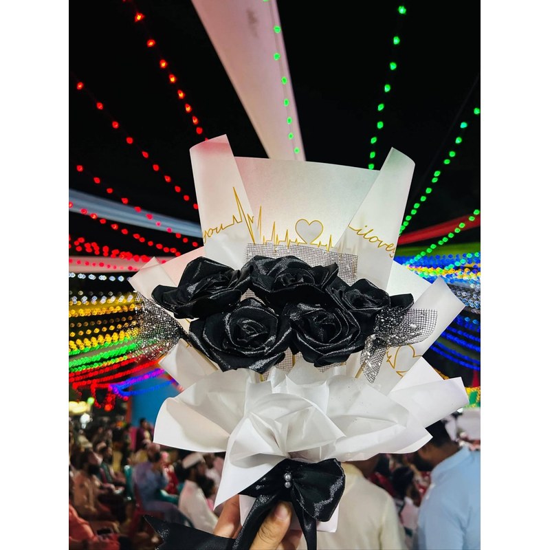 Premium Black Glitter Rose Bouquet – Elegant Artificial Flower Gift for Special Occasion | Anniversary, Birthday, Valentine Gift