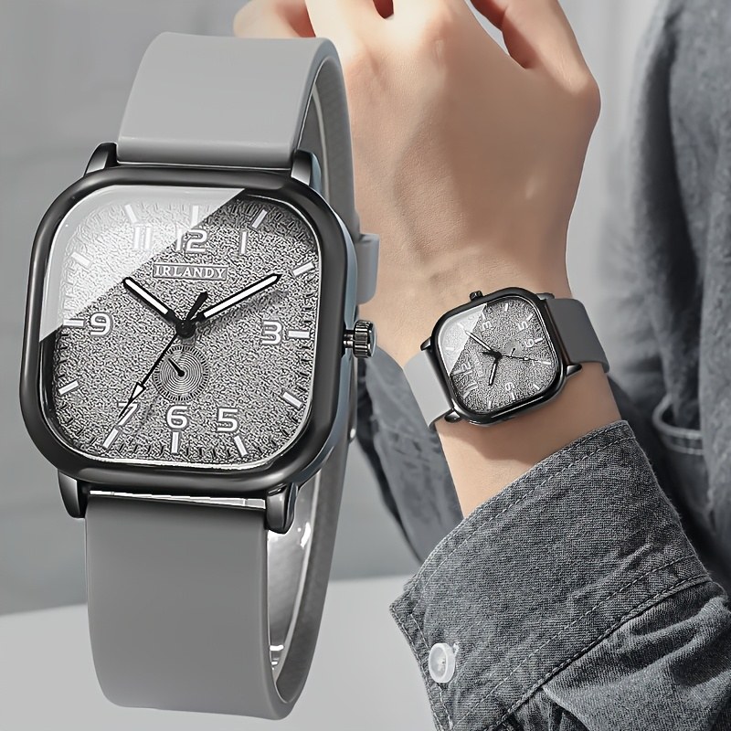 Men's Fashion Quartz Watch with A Square Dial and Silicone Strap, An Ideal Gift Suitable for Both Business and Leisure Occasions