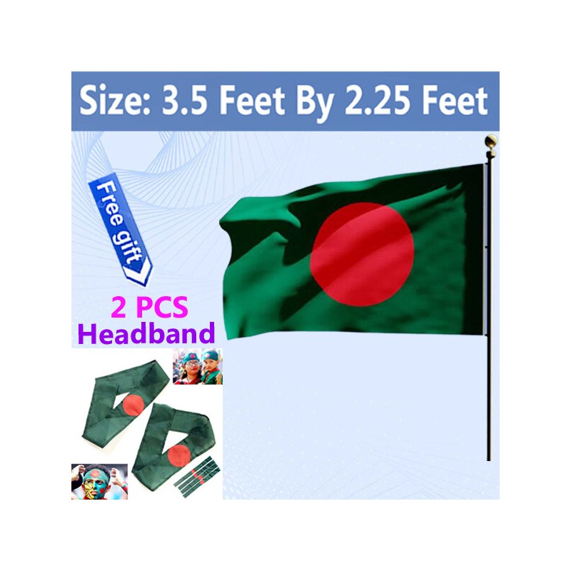 Premium (3.5 By 2.25) Feet Bangladesh National Flag, Quality Fabric Potaka Perfect for Any Occasion Display Patriotism Celebrate Victory or Independence Day Stationery Craft Green