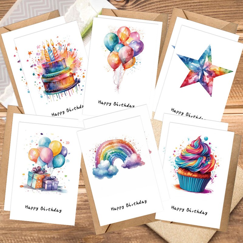 12pcs Colorful Birthday Cake Design Greeting Cards with Envelopes - Perfect for Birthdays, Thank Yous & Special Occasions