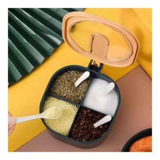 4-Section Spice Storage Box with Lids & Serving Spoons | Kitchen Organizer Containers