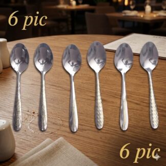 6 piece Stainless steel spoon for kitchen and dining (Size 6 inch) multi design Spoon.