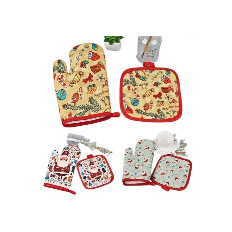 Oven Mitts & Pot Holder 2pcs/Set Heat resistant gloves Kitchen Safety multicolor