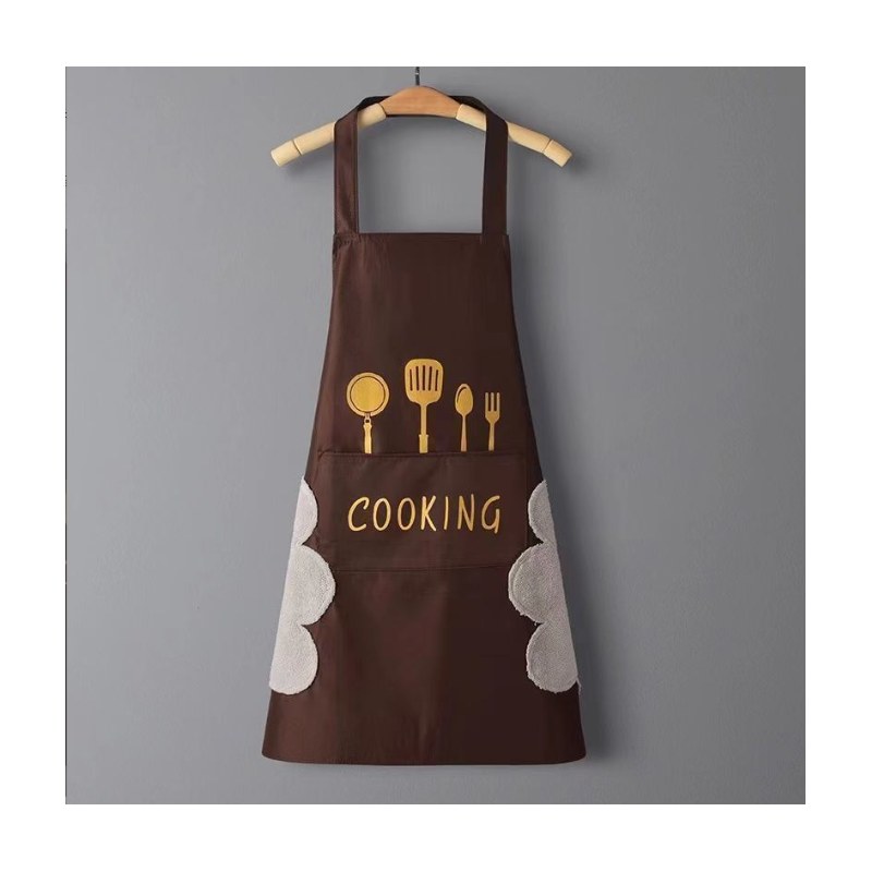 High-Quality Cotton Blend Waterproof Cooking Apron with Pocket for Kitchen & Dining (Coffee)