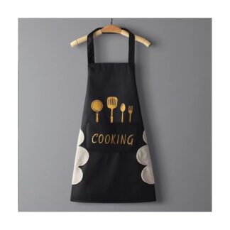 High-Quality Cotton Blend Waterproof Cooking Apron with Pocket for Kitchen & Dining (Black)