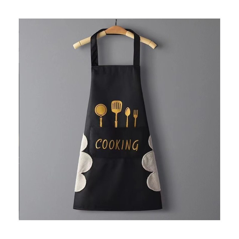 High-Quality Cotton Blend Waterproof Cooking Apron with Pocket for Kitchen & Dining (Black)