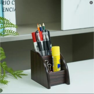 Wooden Rotating Pen Stand & Card Holder Stationery Desk Organizer