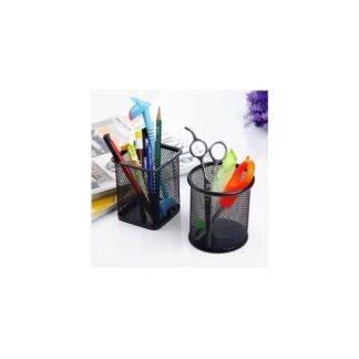 Black Metal Mesh Pen Holder Round and Square Desk Organizer Stationery Stand