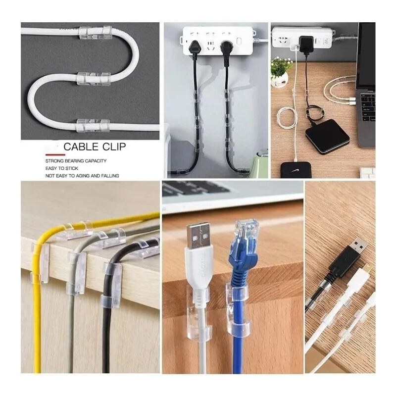 20/40 Pcs Transparent Self-Adhesive Cable Clips & Wire Organizer – Strong Sticky Desktop Cable Holder for USB, Charging, Data, LAN & Earphone Wires Home, Office & Workspace Cable M