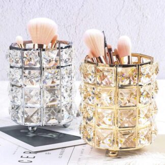 Organizador de Maquillaje de cristal, caja de almacenamiento de Metal para brochas de maquillaje, lápiz de cejas, cuentas de cristal para joyería