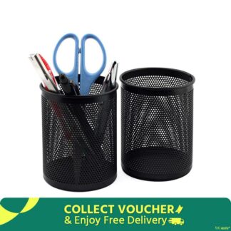 Mesh round Pen Organizer Black Metal pencil holder for Desk Office