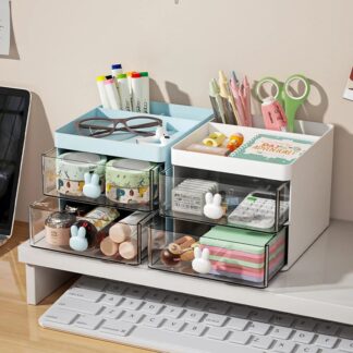 Small Desk Organizer With Drawer, Office Desktop Storage Box, Makeup Organizer, Business Card/Pen/Pencil/Mobile Phone/Stationery