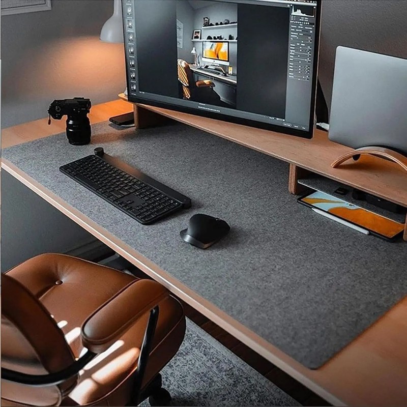 Felt Desk Mat Computer Mat for Desk(31.5x15.7Inches) Large Felt Mouse Pad and Keyboard Mat Desk Protector for Office | Dark Gray