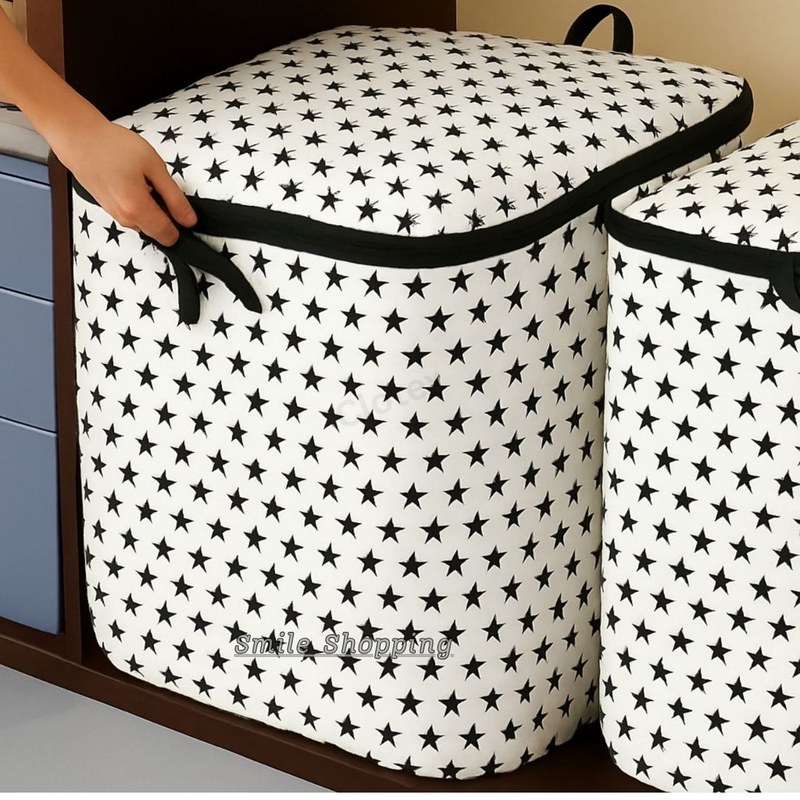 Square Box-Star Printed Quilt Storage Bag – Large Capacity Blanket & Clothes Organizer