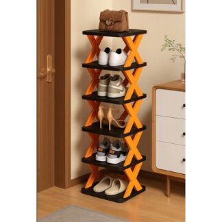 1 pcs Multi-Layer Folding Shoe Rack: 6-Layer Adjustable Plastic Storage for Shoes, Easy to Assemble