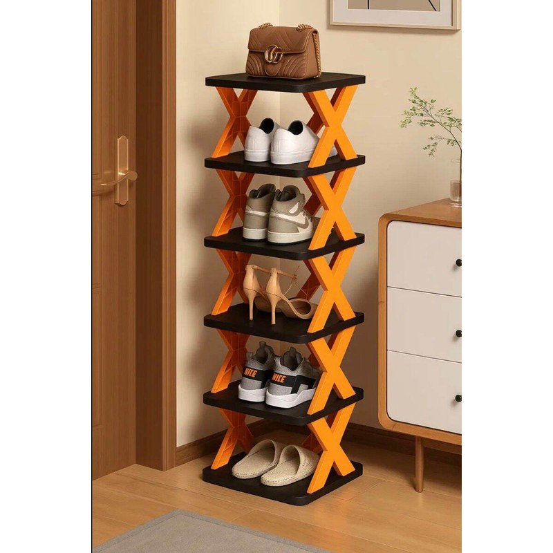1 pcs Multi-Layer Folding Shoe Rack: 6-Layer Adjustable Plastic Storage for Shoes, Easy to Assemble