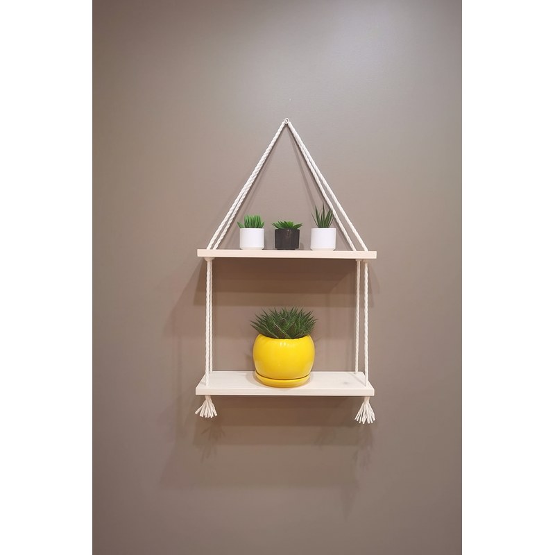 2 Tier Hanging Wall Shelves, Rope Floating Shelf, PVC Hanging Storage Racks for Living Room/Bedroom/Bathroom & Kitchen
