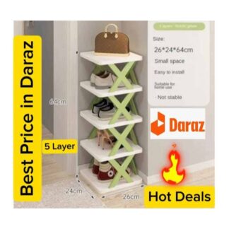 1 pcs Multi-Layer Folding Shoe Rack: 5-Layer Adjustable Plastic Storage for Shoes, Easy to Assemble