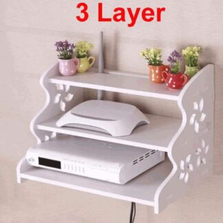 3 Layers WiFi Router Stand Storage Wall Floating Shelves - White
