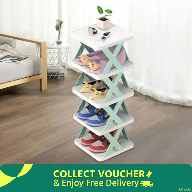 Creative 5-layer Shoe Rack Storage Organizer Simple Plastic Household Multi-function Space-saving Folding Shoe Stacker Shelf Large Size
