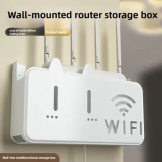 WiFi Router Storage Box Plastic  Router Stand Wall Mount Shelf with 2-Way Installation (Sticker or Drill)