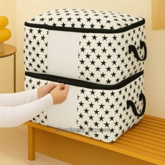 Horizontal- Star Printed Huge Capacity Quilt Storage Bag - Premium Quality  Storage  & Clothes Organizer Dustproof Box.SP-H