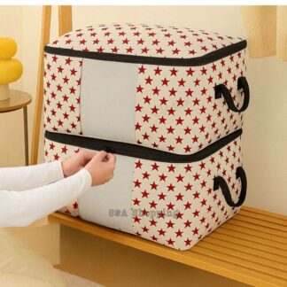Horizontal -Star Printed Large Capacity Blanket & Clothes Organizer  Dustproof Box -Premium Quality Storage Bag-SP-H
