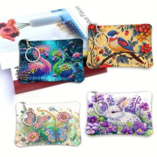 1pcs DIY Animal Diamond Art Coin Pouch with Zipper PU Leather Crystal Rhinestone Purse for  Carry, Daily Use, Travel