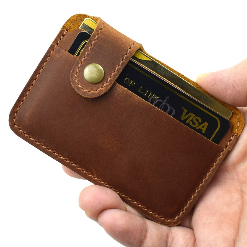 Vintage Leather Card Holder with Snap Closure Organizer Slim Wallet Money Clip Cardholder Travel Essential Daily Carry