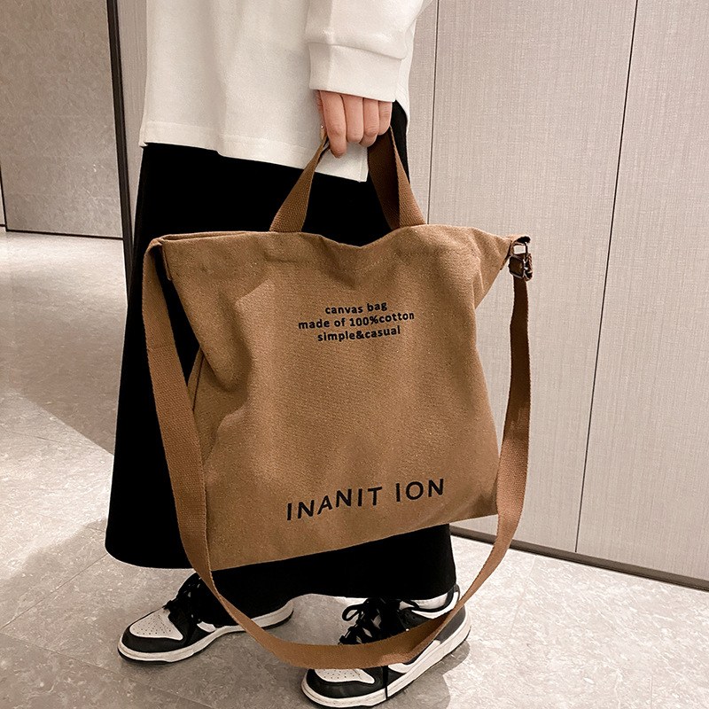 Washable Thick Handbag Fashion Large Capacity Bag Japanese Simple Canvas Satchel Unisex Crossbody Bag for Students Daily Carry