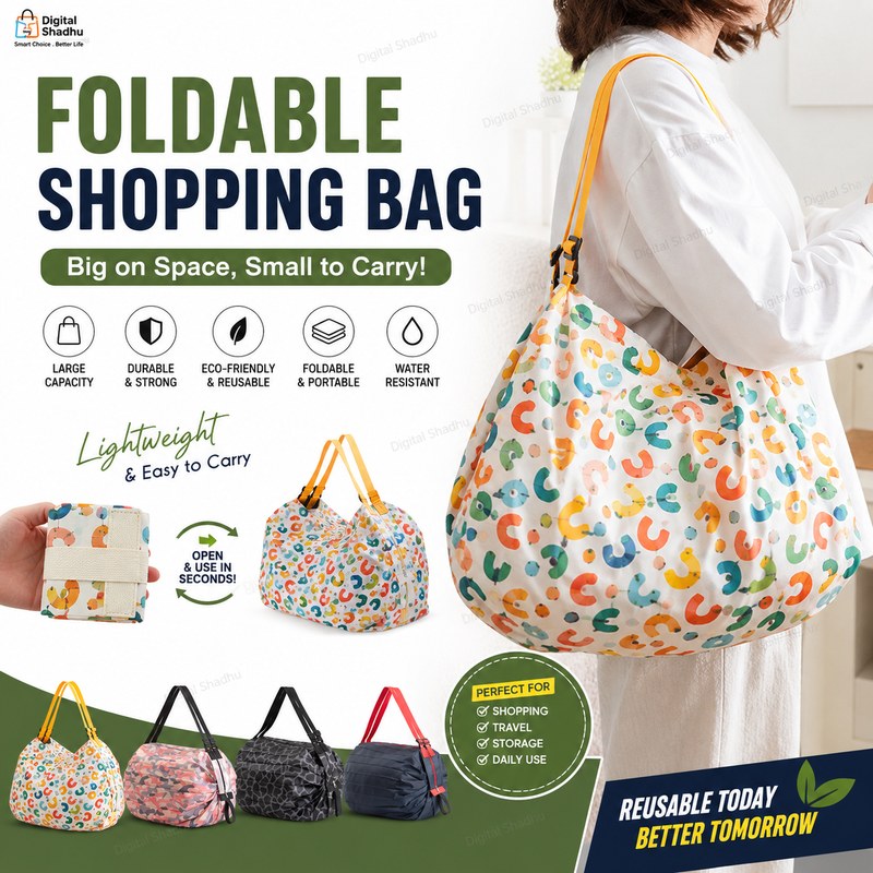 1Pc Foldable Large Shopping Bag | Portable Reusable Grocery Tote | Thickened Eco-Friendly Shoulder Duffle Bag | Waterproof Travel Storage Bag | Supermarket & Daily Shopping Carry B
